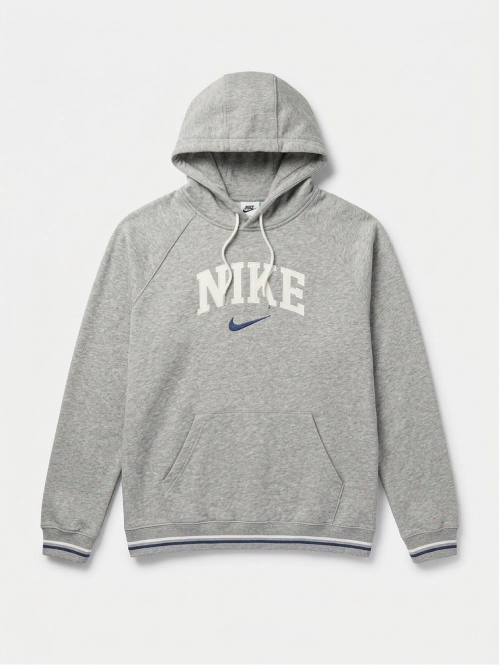 Nike Women’s Grey Hoodie with White Logo and Blue Swoosh - Size Large
